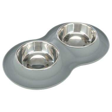 Посуд для собак Trixie Миска металева подвійна 2х400 мл/16 см (сіра) (4011905249834) фото №1