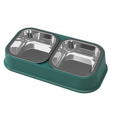Подвійна миска для собак котів DT712 пластик + нержавіюча сталь Green фото №1