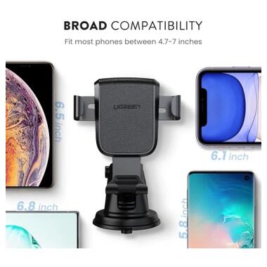 Универсальный автодержатель Ugreen LP200 Gravity Phone Holder with Suction Cup Black (60990B) фото №5