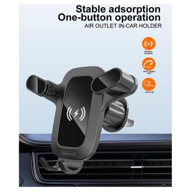 Автодержатель для смартфона с БЗУ WUW Z29 Black (6972573336258) фото №2