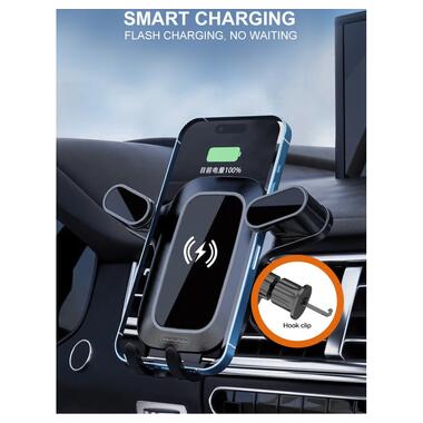 Автодержатель для смартфона с БЗУ WUW Z29 Black (6972573336258) фото №3
