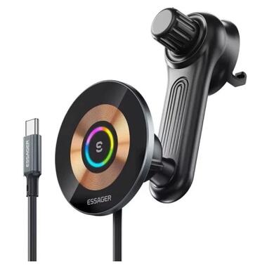 Универсальный автодержатель Essager Arpege 15W Magnetic Wirless Car Charger with Phone Holder Function (Rotate Version) Black (EZJCX-GY01B-Z) фото №1
