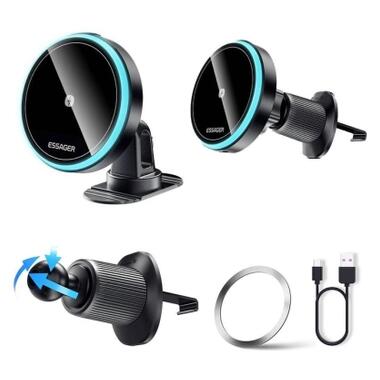 Универсальный автодержатель Essager Element magnetic wireless charging car bracket outlet+paste mode (EZJCX-YS01-Z) фото №3