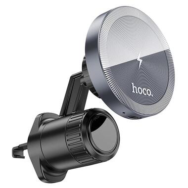 Автоутримувач із БЗУ Hoco HW6 Vision metal magnetic (air outlet) Black / Metal gray фото №3