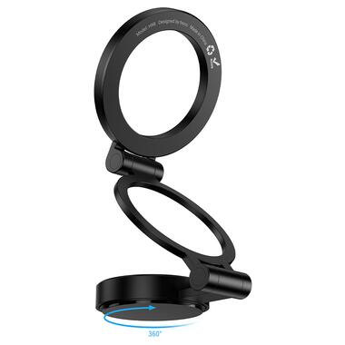 Автодержатель для телефона HOCO H98 Rider folding Ring Magnetic Car holder(center console) Black (6942007673037) фото №6