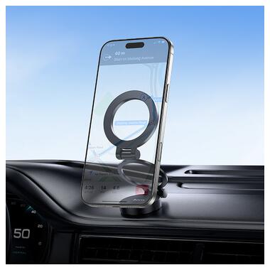Автодержатель для телефона HOCO H98 Rider folding Ring Magnetic Car holder(center console) Black (6942007673037) фото №7