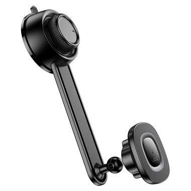 Автодержатель для телефона з БЗП HOCO HW31 Crown magnetic wireless charging car holder(center console) Black Metal Gray (6942007646932) фото №5