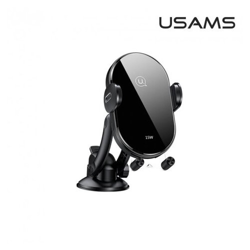 Автодержатель Usams US-CD131 Automatic Coil Induction 15W Wireless Center Console Black (CD131ZJ01) фото №1