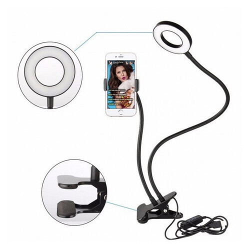 Тримач для телефону з LED підсвічуванням кільце на прищіпці для прямих трансляцій фото №2