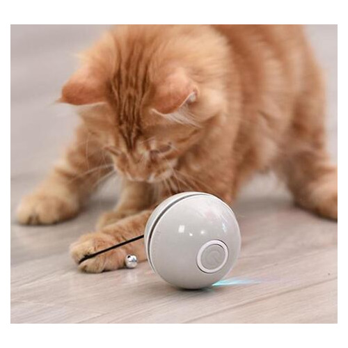 Іграшка для котів CatNip М'ячик з лазером Доганяйка LED інтерактивна рожевий Сірий фото №1