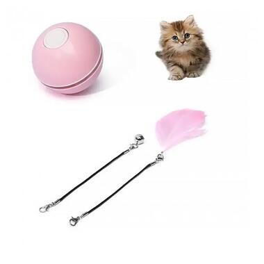 Розумна іграшка-тизер інтерактивна кулька для кішок DT411 світлодіодна з USB Pink фото №2