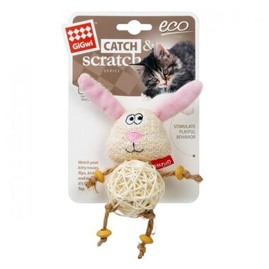 Іграшка для котів Зайчик з плетеним м'ячиком і дзвіночком GiGwi Catchscratch, поліестер, 10 см (2344) (4823089352954) фото №1