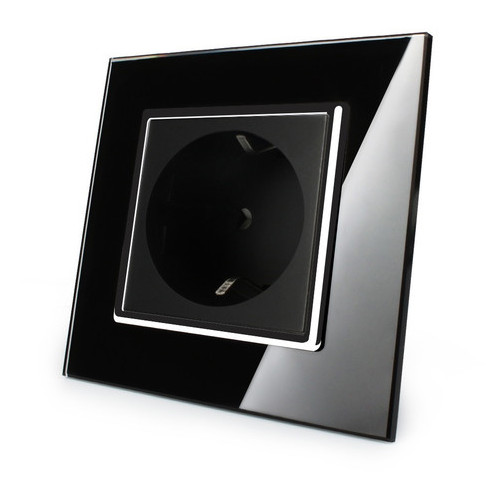 Розетка із заземленням Livolo, колір чорний хром, матеріал скло (VL-C7C1EU-12C) фото №1