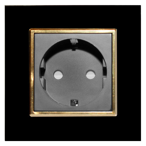 Розетка із заземленням Livolo, колір чорний, золота вставка, матеріал скло (VL-C7C1EU-12G) фото №2