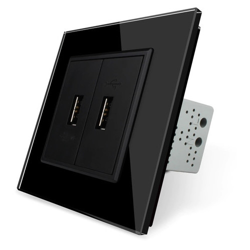 Подвійна USB розетка Livolo з блоком живлення 2.1А, 5V, колір чорний (VL-C792U-12) фото №1