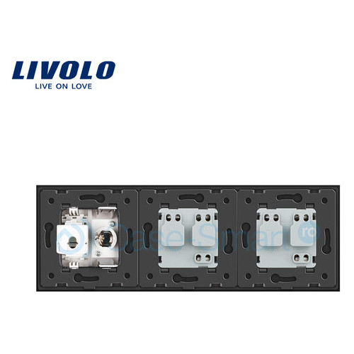 Розетка із заземленням ТВ розетка інтернет розетка RJ-45 Livolo колір сірий скляна (VL-C7C2EU1C1V-15) фото №2