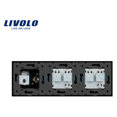 Розетка із заземленням ТВ розетка інтернет розетка RJ-45 Livolo колір чорний скляна (VL-C7C2EU1C1V-12) фото №2