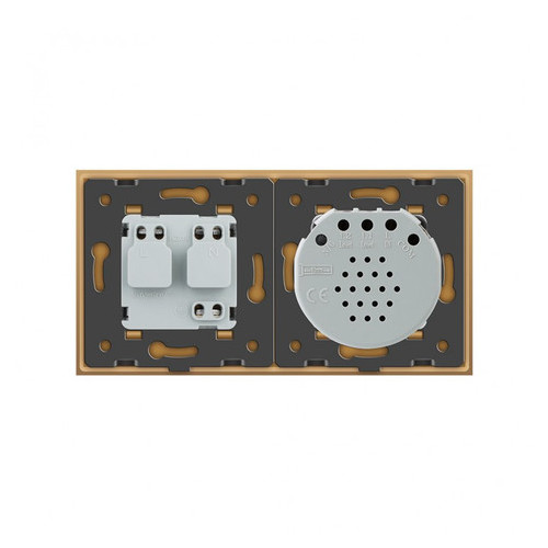 Сенсорний вимикач із розеткою з кришкою Livolo IP44 золото скло (VL-C701/C7C1EUWF-13) фото №2