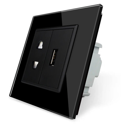 Розетка універсальна з USB розеткою чорне скло Livolo (VL-C7C1AUSB-12) фото №1