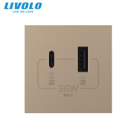 Механізм розетка USB-A та USB-C 36W Livolo золотий (VL-FCUA18W.UC18W-2AP) фото №2