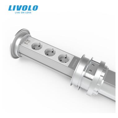 Розумна висувна підйомна прихована потрійна розетка з бездротовою зарядкою з USB Livolo (VL-SHS010) фото №2