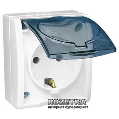 Розетка накладного монтажу з прозорою кришкою 1x з заземленням Simon Aquarius IP54, AQGSz1/11a, 16AX 250V IP54, гвинт. зажим, біла(AQGSz1/11a) фото №1