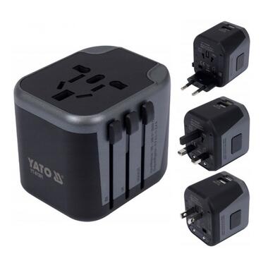 Розетка-адаптер електромережевий 110-240 В, до 8 А YATO з універсальним гніздом з USB і вилками YT-81301 фото №1