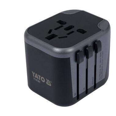 Розетка-адаптер електромережевий 110-240 В, до 8 А YATO з універсальним гніздом з USB і вилками YT-81301 фото №2