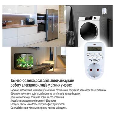 Таймер-розетка ColorWay (16A/3680W) электронный недельный 7D (CW-STE01-7D) фото №12