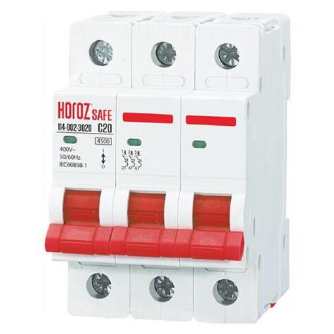 Автоматичний вимикач SAFE 20А 3P З Horoz Electric (114-002-3020-010) фото №1