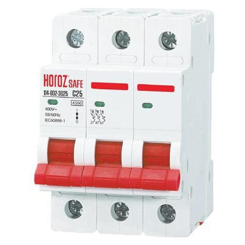 Автоматичний вимикач SAFE 25А 3P З Horoz Electric (114-002-3025-010) фото №1