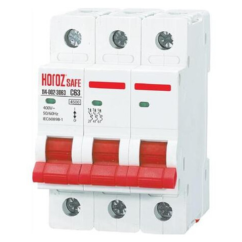 Автоматичний вимикач SAFE 63А 3P З Horoz Electric (114-002-3063-010) фото №1