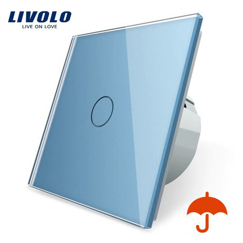 Сенсорний вимикач Livolo для вулиці із захистом від бризок IP44 блакитне скло (VL-C701IP-19) фото №1
