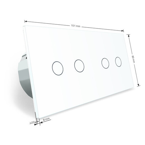 Сенсорний вимикач Livolo на 4 канали, колір білий, скло (VL-C702/C702-11) фото №5