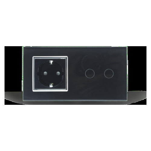 Сенсорний вимикач на 2 канали з розеткою Livolo, колір чорний, хром, скло (VL-C702/C7C1EU-12C) фото №2