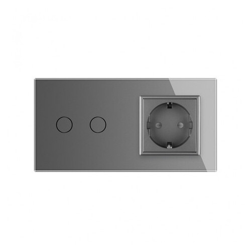 Сенсорний вимикач на 2 канали з розеткою Livolo, колір сірий, скло (VL-C702/C7C1EU-15) фото №1