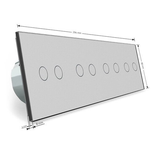 Сенсорний вимикач Livolo на вісім (2 2 2 2) каналів, колір сірий, скло (VL-C708-15) фото №4