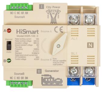 Автоматичний перемикач HiSmart W2R-2P 220V 100A фото №1