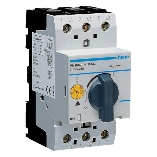 Автоматичний вимикач захисту двигуна Hager MM502N I=0.16-0.24А (28636) фото №1