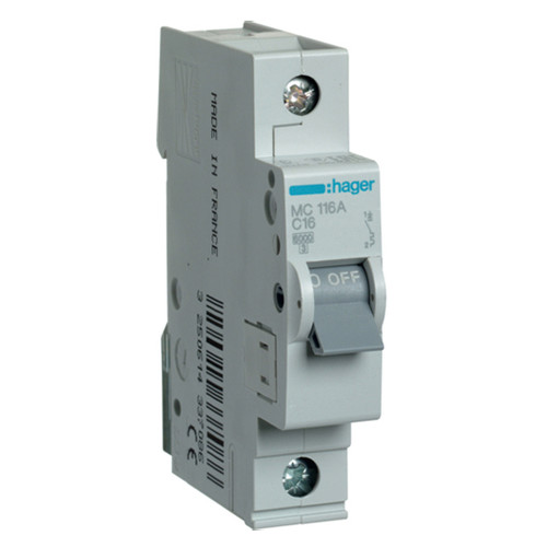 Автоматичний вимикач Hager In=16 А “C” 6 кA MC116A (28231) фото №1