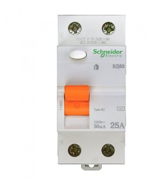 Диференціальний вимикач Schneider Electric ВД63 2П 25A 30МA (11450) фото №1