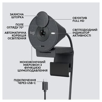 Веб-камера Logitech BRIO 300 FHD Graphite (960-001436) фото №6