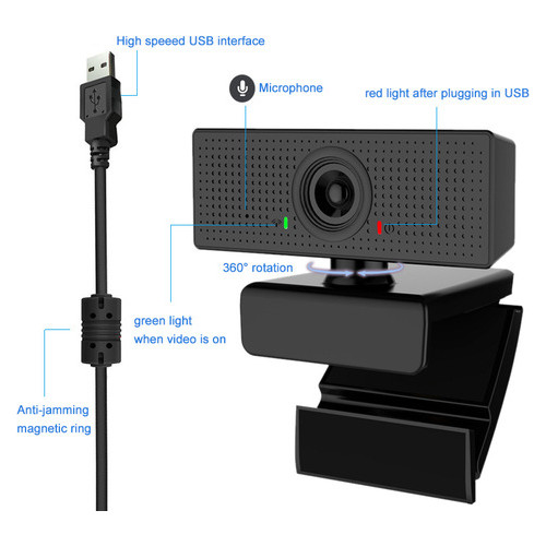 Веб-камера WebCam C60 Full HD 1080p із вбудованим мікрофоном Чорний фото №4