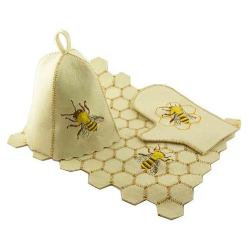 Набір для лазні Luxyart Бджілка з білої повсті 3 предмети (A-185) фото №1