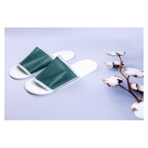 Одноразові флізелінові тапочки для готелів зелений в упаковці 100 шт (ZF-0322) фото №1