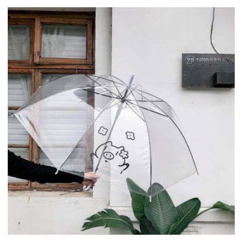 Велика силіконова прозора парасолька тростина з малюнком (ЗН-024) фото №2