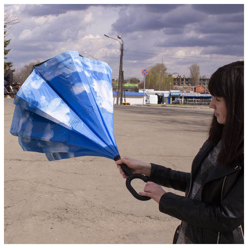 Парасолька Lesko Up-Brella Синє небо новинка смарт парасолька зворотного додавання ручка Hands Free розумна парасолька фото №9