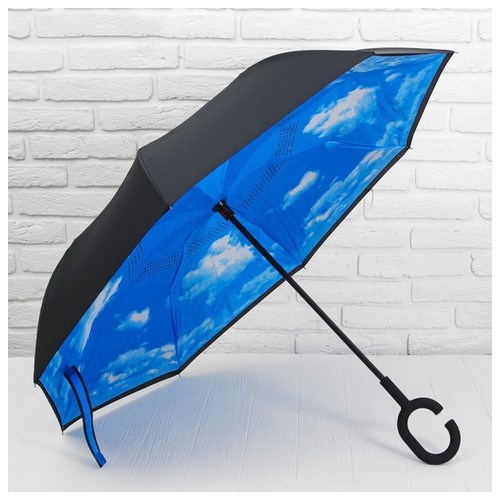 Парасолька Lesko Up-Brella Синє небо новинка смарт парасолька зворотного додавання ручка Hands Free розумна парасолька фото №12
