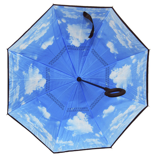 Парасолька Lesko Up-Brella Синє небо новинка смарт парасолька зворотного додавання ручка Hands Free розумна парасолька фото №5