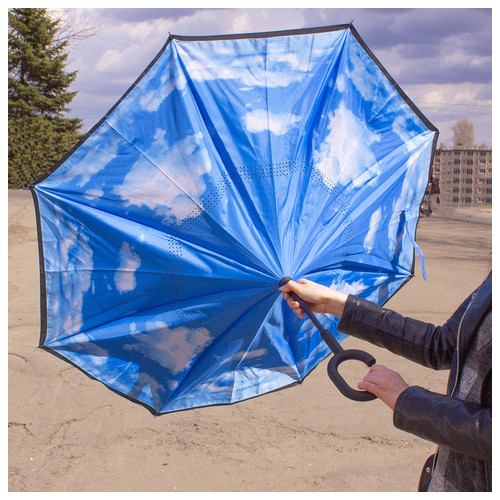 Парасолька Lesko Up-Brella Синє небо новинка смарт парасолька зворотного додавання ручка Hands Free розумна парасолька фото №8